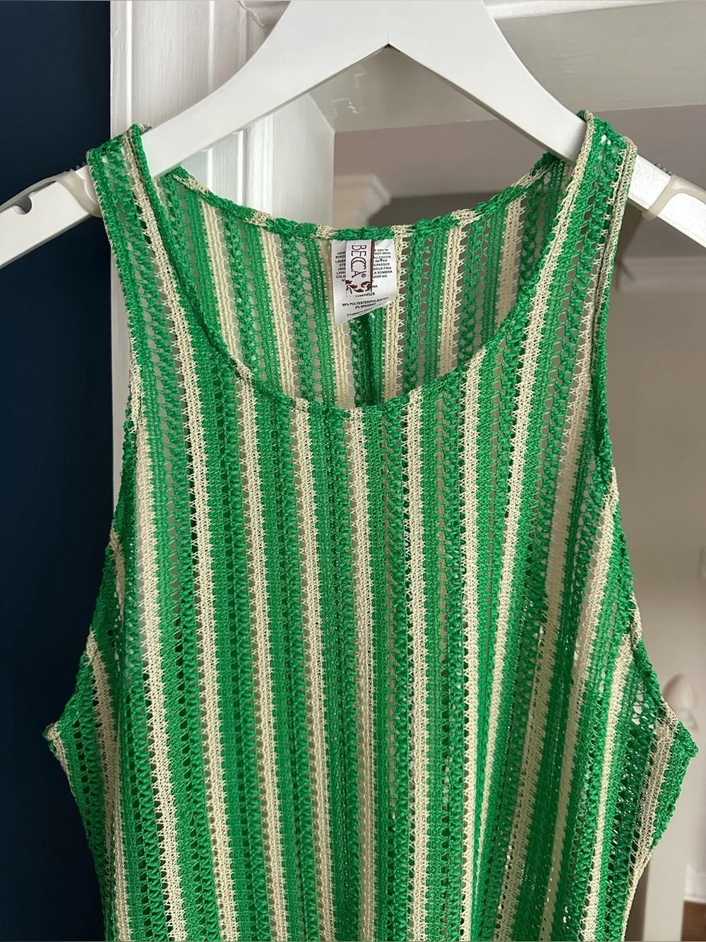 BECCA Cabo Stripe Sheer Crochet Cover-Up Mini Dress